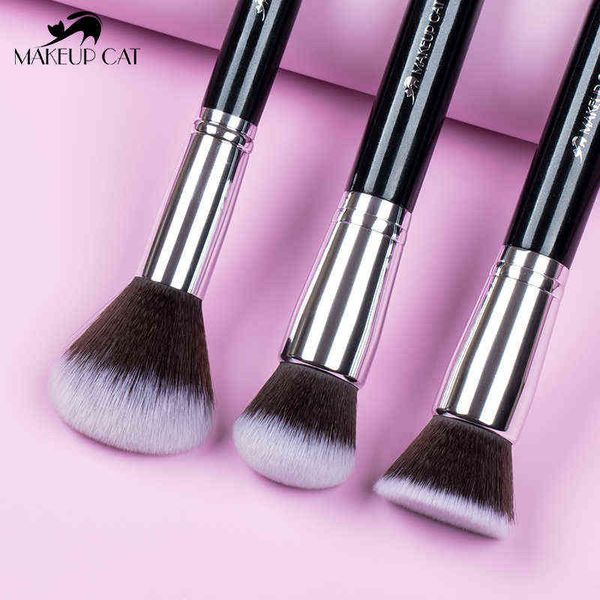 Productos de salud y belleza Maquillaje Pincel Maquillaje Gato-negro Pinceles Set Herramienta profesional Base de cabello sintético Polvo Contorno Sombra de ojos Maquillaje 220226