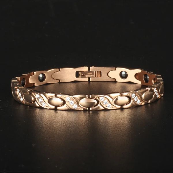 Bracelets en pierre magnétique de thérapie de puissance de soins de santé pour femmes, couleur or Rose, acier inoxydable 316L brillant, accessoires de bijoux CZ 240105
