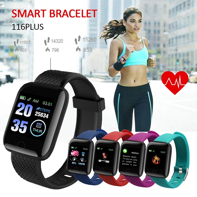 Health Gadgets 116Plus Bluetooth Ritmo cardíaco Monitor de presión arterial Rastreador de ejercicios Pulseras deportivas Dispositivos portátiles Podómetros Pulsera inteligente