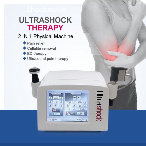 Gadgets de santé multifonctionnels Machine de physiothérapie à ondes de choc 2 en 1 Soulagement de la douleur par ultrasons Relaxation musculaire Traitement ED Équipement de clinique à ondes de choc