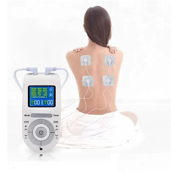 Gadgets de salud Gadgets 12 modos Unidad Hine Tens con 4 almohadillas de electrodos para aliviar el dolor Pse Mas Ems Estimulación muscular Electroestimador Dro Dhrzf