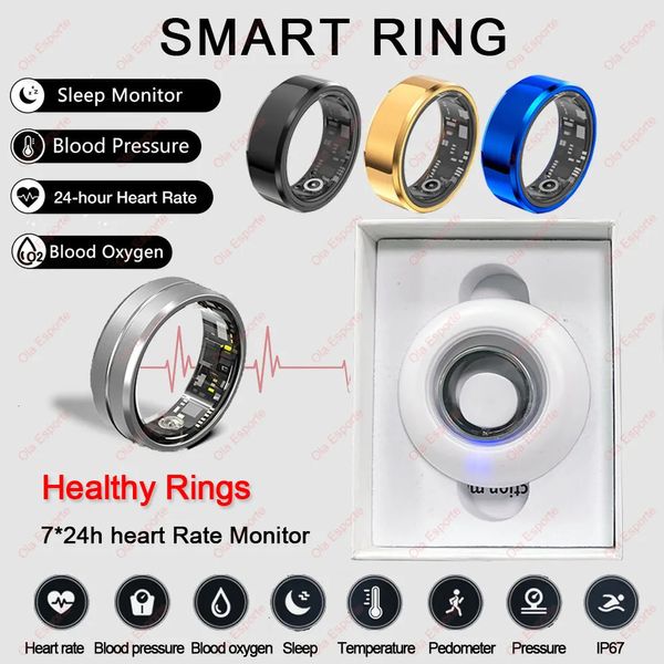 Hombres de salud Mujeres Sports Fitness Rastreer Heart Monitor Sleep Monitor Oxígeno Oxígeno Presión arterial Bluetooth Smart Rings 2024 240412