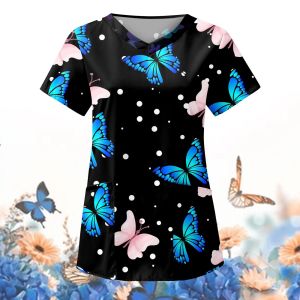 Santé Uniforme Nurse Nurse Clinic Nursing Butterfly Workswear Hospital T-shirt Tops Blouse à manches courtes