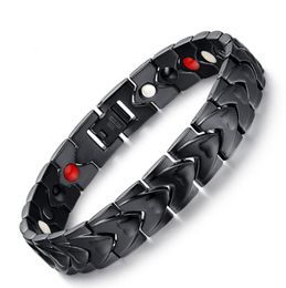 Gezonde bangle roestvrijstalen hartmagneet Germanium Stone herenarmbandketen Zwart 12 mm 8,5 inch mooie geschenken voor vader echtgenoot