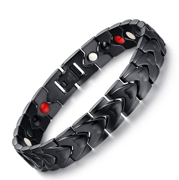 Brazalete saludable de acero inoxidable con imán de corazón, piedra de germanio, pulsera para hombre, cadena negra de 12mm y 8,5 pulgadas, bonitos regalos para padre y marido