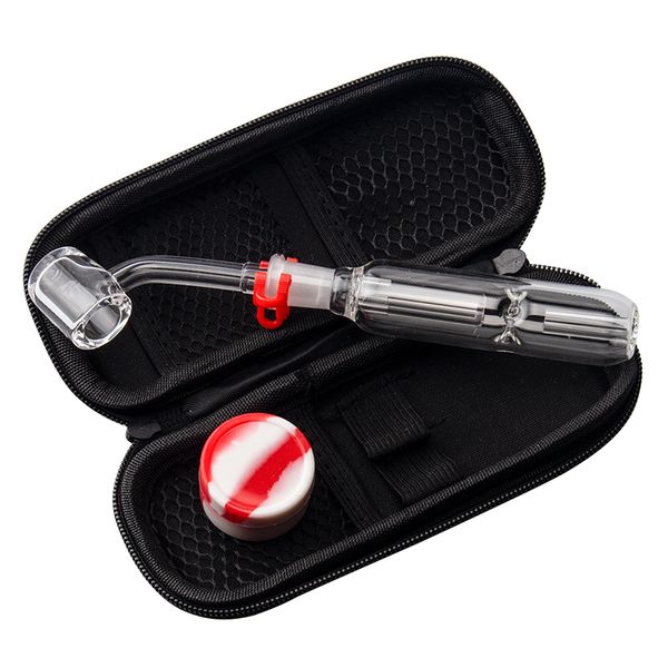 Cigarrillo saludable NC007 Hookah Pipas para fumar Bolsa Set 10 mm Titanio Cuarzo Cerámica Clavo Clip Dabber Herramienta Tarro de silicio Plataformas petrolíferas Colector de cenizas Bongs de agua de vidrio