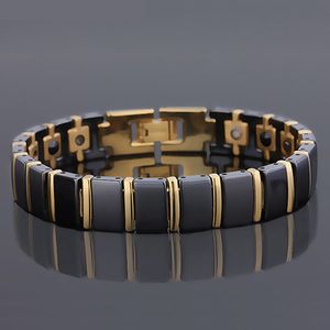 Gezonde Magnetische Armband Tennis Mannen Luxe Zwart Keramiek Gouden Kleur Titanium Staal Heren Vriendschap Armbanden Mens Gift