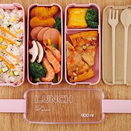 Gezond materiaal Lunchbox 3 Laag 900 ml Tarwe Straw Bento Boxes Microwave Dinware Food Storage Container Lunchbox SN158