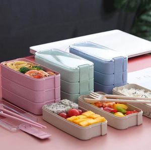 Gezond materiaal Lunchbox 3 Laag 900 ml Tarwe Straw Bento Boxes Microwave Dinware Food Storage Container Lunchbox