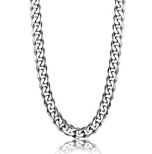 Gezonde Materiaal Rvs Fashion Necklace Curb Link Chain For Mens Dames Sieraden Zilver / Zwart 8mm 24 Inch