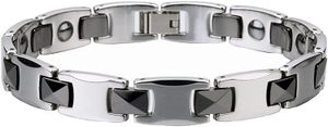 Bracelet en acier au tungstène sain pour hommes Bracelet magnétique argent/noir ton taille livré avec outil de réglage