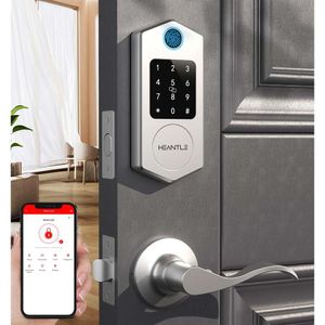 HEANTLE Intelligent Front Door Lock Package, 8 en 1 empreinte digitale Contrôle d'application d'entrée sans clé, clavier à écran tactile électronique, verrouillage de porte avec 2 levier