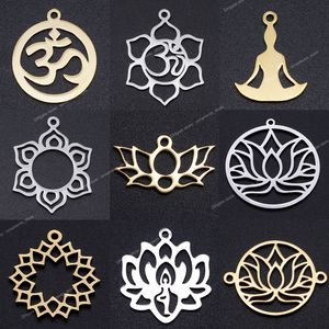 5 pièces/lot fleur de vie bricolage breloques en gros 316 en acier inoxydable Yoga Lotus connecteurs charme Om Hansa main bijoux pendentif bijoux de modeCharms Jewelry