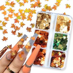 6 Grids Holografische Nail Art Glitter Pailletten Esdoornbladeren Laser Ster Hart Paillette Vlok DIY Manicure 3D Nageldecoratie Gereedschappen Nail ArtStrass Decoraties