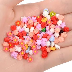 100Pcs 8 Styles Mixed Flatback Sun Flower Rose Resin Beads for Jewelry Making DIY Phone Art Decoration No Hole Beads Accessories Fashion JewelryBeads accessories