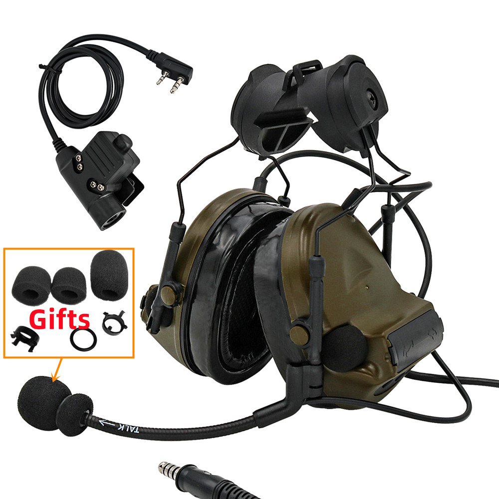 Hearangel Tactical Headset COMTAC II Compatible Helmet ARC Rail Adapter, Military Noise Cancelling Pickup Headphones&U94 PTT