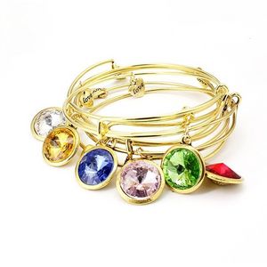 Heart 12 Birthstone Charm Bracelet Bangle Gold Wire Ajustable Expandabel Pulseras Muñequera Wrap anillo para Mujeres Niñas Joyería de moda Will y Sandy