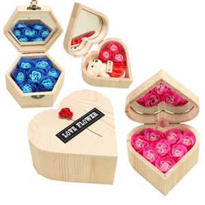 Boîte-cadeau de roses hexagonales en forme de cœur et d'hexagone, boîte-cadeau de savon rose pour la saint-valentin, boîte-cadeau créative faite à la main