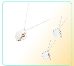 Collier de pendentif coeur et clé pour femmes 925 Silver Sterling Luxury Bielry Cades Co Drop 2203308361335