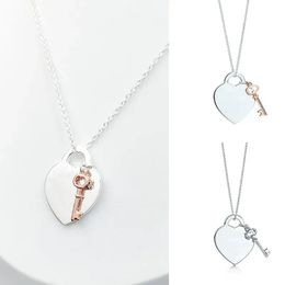 Collier pendentif cœur et clé pour femmes, bijoux en argent Sterling, cadeaux Co Drop 220412