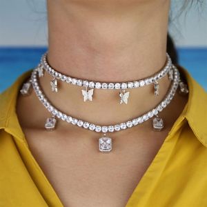 Hart pijl cz tennisketting met druppel cz vlinder charme 32 10cm choker kettingen iced out bling meerlaagse vrouwen sieraden269y