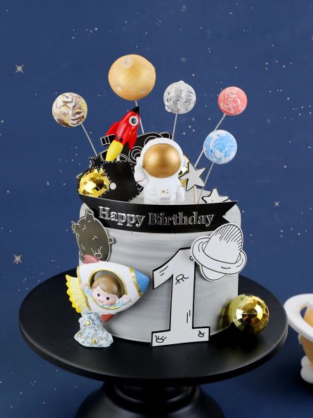 Heart Astronaut Series Cake Topper Planet Rocket Astronaut Baby for Kid Boy un an Birthday Happy Cakes Caux Décoration