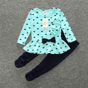 Heart Baby Girls Jumpers + Leggings Conjuntos de ropa Blusas para niños Camiseta Pantalón Traje Niños Traje 2 piezas Algodón de calidad superior 210413