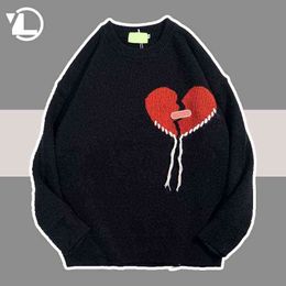 Hart Band-Aidte Sweater Men Streetwear Vintage Tassel Wool Jumper Pullover Harajuku Fashion Casual Dik Cotton Sweaters T220730