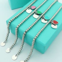Bracelet en perles de cœur pour femmes, chaîne en acier inoxydable, cadeaux de couple pour petite amie, accessoires rose rouge vert bleu, vente en gros