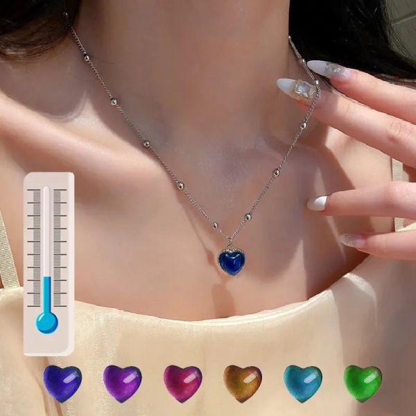 Pulseras de corazón Collares pendientes para mujeres cambian de color según la temperatura y el estado de ánimo de las mujeres Joyería de moda mágica con sentido de gama alta