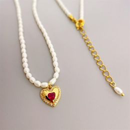 Collier pendentif à breloque coeur, petites perles, chaîne, perles de rocaille, colliers 1841