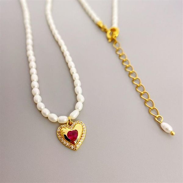 Collier pendentif à breloque cœur, petites perles, chaîne, perles de rocaille, colliers 233U