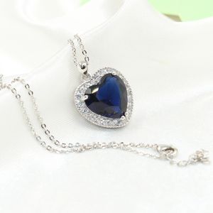 Hart Chougong Unieke Gloednieuwe Luxe Sieraden 925 Sterling Zilver Big Blue Sapphire CZ Diamond Party Chain Hanger Ketting voor Vrouwen Gift