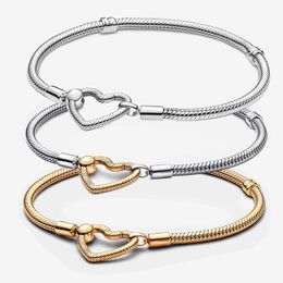 Cierre de corazón Pulsera de cadena de serpiente Pandoras 100% 925 Pulseras con dijes de plata esterlina Mujeres Hombres Diseñador de joyería de lujo Pulsera de oro con caja original al por mayor