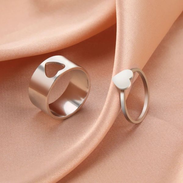 Anillos de pareja de corazón, anillos de dedo de oro blanco de 14 quilates emparejados para hombres y mujeres, amantes, regalo de joyería de avión relámpago de moda 2024