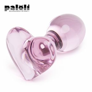 Heart Crystal Glass Anal Plug Masturbación Juguetes sexuales para hombres Mujeres Butt Plug Productos para adultos Pink Prostate Massager Anal Sex Toys 210629