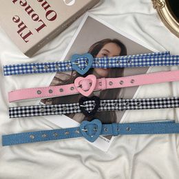 Ceintures en Denim en forme de cœur pour femmes, boucle d'amour, nouvelles ceintures en jean assorties avec tout, bretelles en tissu rose, ceinture de personnalité féminine pour robe