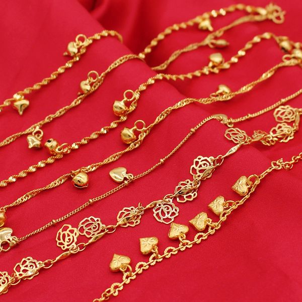 Bracelet de cheville en forme de cœur pour femmes, chaîne de pied, rempli d'or jaune, classique, bijoux de plage à la mode, cadeau