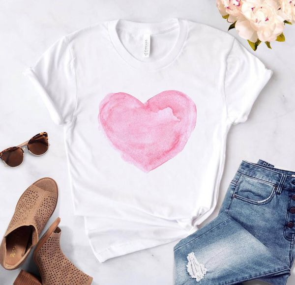 Camiseta con estampado de flores y corazones para mujer, camiseta informal con cuello redondo, camiseta blanca de manga corta para mujer, camiseta con estampado gráfico de amor A24