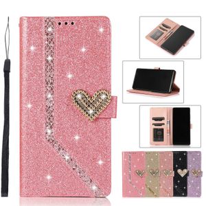 Hart Glitter Diamond Portemonnee Gevallen met Kaart Slot voor iPhone 13 PRO MAX 12 MINI 11 XR 8 Plus Samsung S10 S20 FE S21 Ultra Note 20 A12 A22 A32 A42 A52 A72 5G