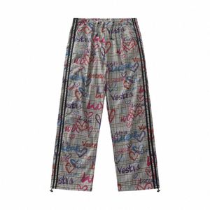 Coeur Graffiti pantalons décontractés hommes Streetwear cordon de serrage taille élastique droite jambe large pantalon hommes b113 #