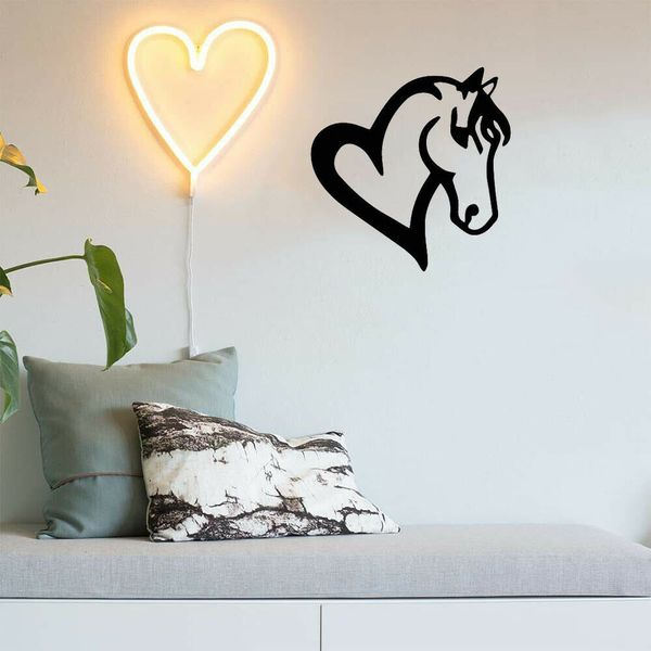 Arte de pared de metal con cabeza de caballo y corazón| Ilustraciones de decoraciones para el hogar| Arte de metal pintable
