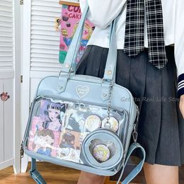 Coeur Ita sac bandoulière avec sac à main PU japonais Kawaii clair épaule insérer femmes école Lolita bleu Itabag fourre-tout H217 240108