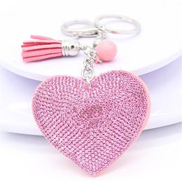 Coeur porte-clés en cuir gland or porte-clés métal cristal porte-clés porte-clés breloque sac Auto pendentif cadeau prix de gros