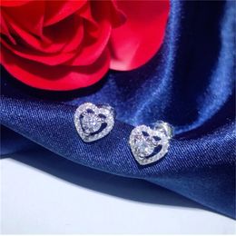 Coeur amour véritable 925 en argent Sterling boucle d'oreille 5mm Lab diamant Cz fiançailles boucles d'oreilles de mariage pour les femmes charme fête bijoux