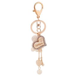 Heart Love Key Rings Jewelry Rhinestone Keychains Chain Fashion Design Design Perle Ball Pendant Sac Charmes Metal Car Course Holder Cadeaux pour 249g