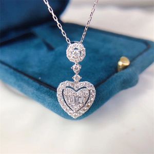 Coeur amour Lab diamant cz pendentif 925 argent Sterling fête mariage pendentifs chaîne collier pour femmes mariée bijoux fins