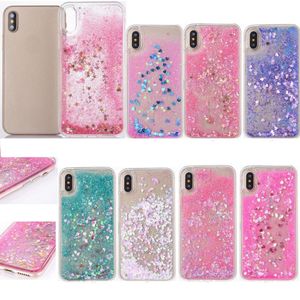 Étuis liquides Fashion Heart Love pour iPhone 15 14 13 Pro 12 11 XS MAX XR X 8 Plus 7 6 5 Plastique dur TPU Quicksand Flottant Glitter Sparkle Couverture de poudre dynamique magique