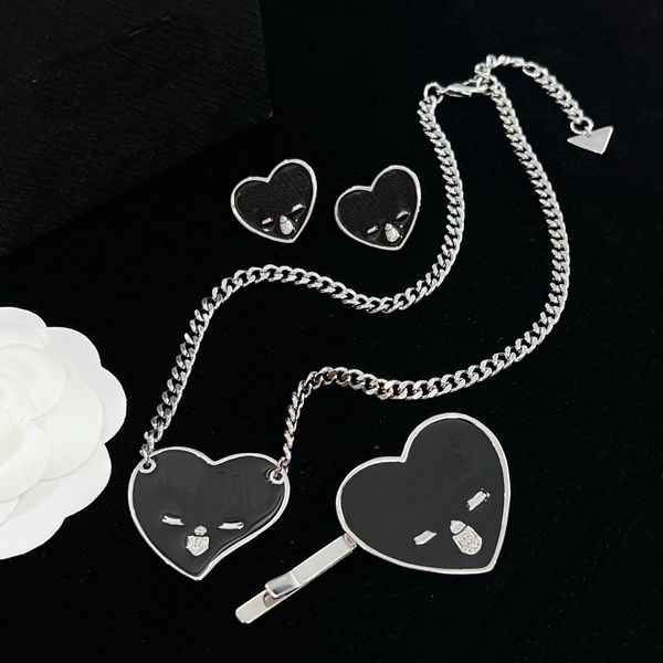 Coeur Amour Pendentif Collier Boucles D'oreilles Ensemble Lady Filles Bracelet Bague Bijoux Rétro Argent Mariée De Luxe Triangle Inversé Épingle À Cheveux Pour Les Femmes Cadeaux De Mariage PSN2--03