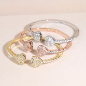 Envío gratis corazón amor forma ajustable brazalete pulsera mujeres hombres Hip Hop Iced Out Bling Cubic Zirconia pareja joyería regalo